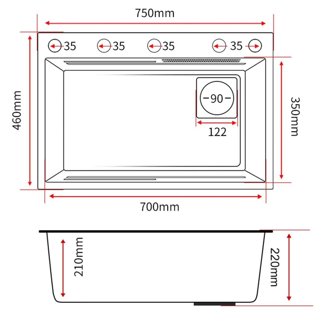 Stainless Steel Large Single Slot Bionic Honeycomb Black Wash Top Mount / Apron Front Smart Kitchen Sink with Waterfall Faucet