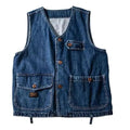Men Vests Men's Summer Vintage Multi-pocket Sleeveless Vest Mens Casual Cotton Denim Vests Safari Style Vest Coat Waistcoat Male