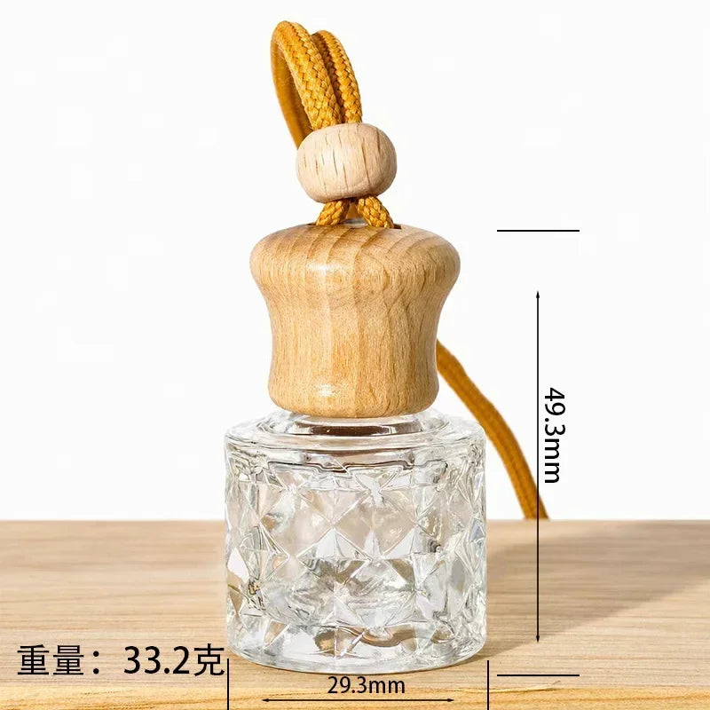 Car Air Freshener Pendant Perfume Glass Bottle With Wooden Caps Refillable Car Essential Oil Diffuser Bottle
