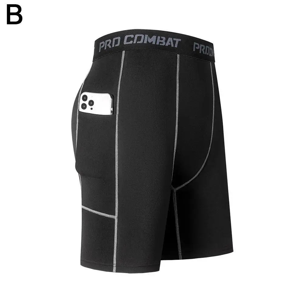 High Performance Men's Compression Shorts With Pocket - Quick Dry Breathable Stretchy Base Layer For Cycling Sports Gym