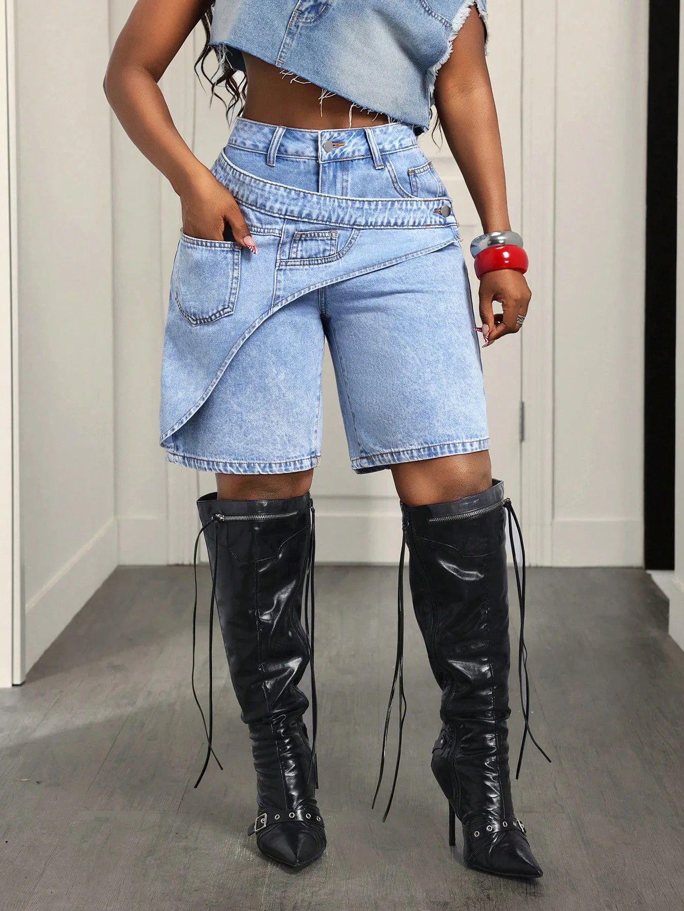 Women Denim Pant Jeans Vintage Wide Leg Knee Length Pants High Waist Straight Trousers Y2k Streetwear Elegant Casual Loose