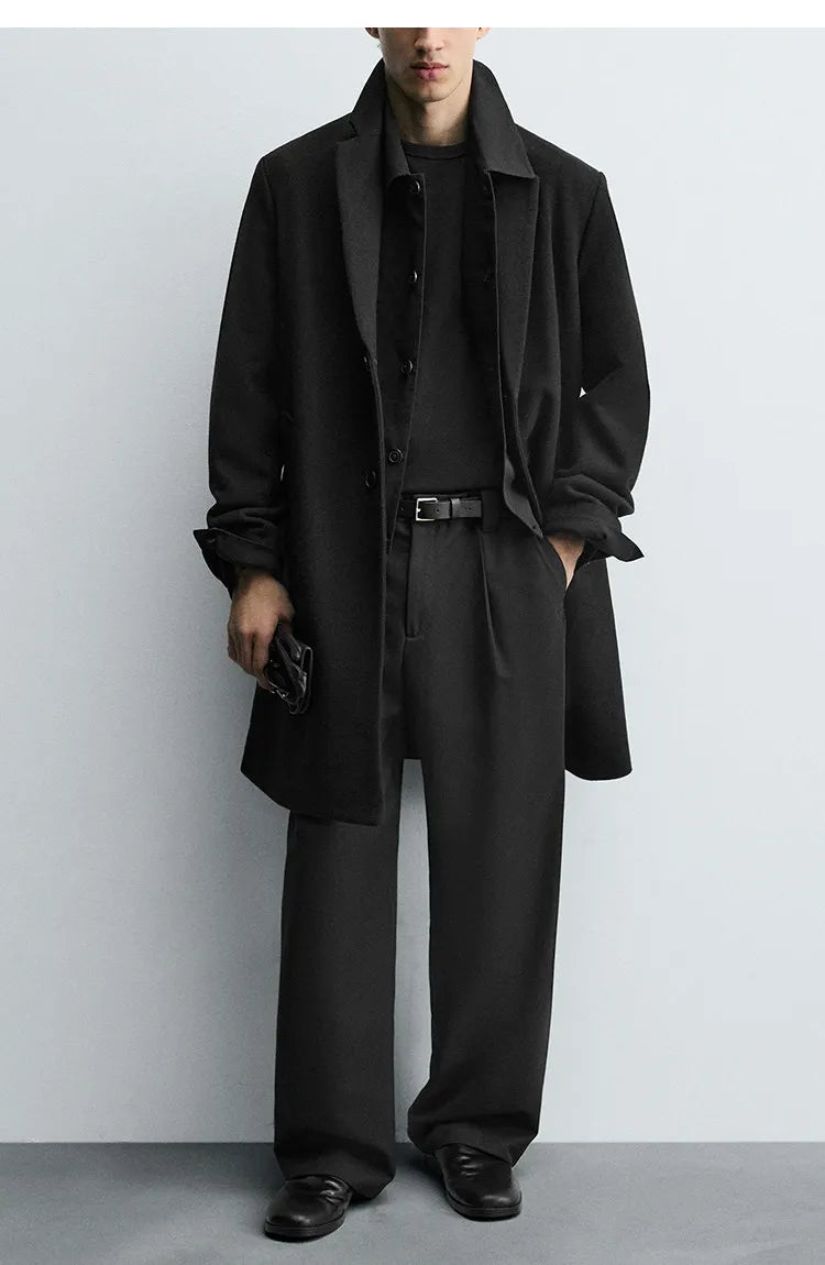 MAMELICCE Original design Mid-length woolen coat Wool-blend coat Classic business casual Autumn and winter trench coats Men coat