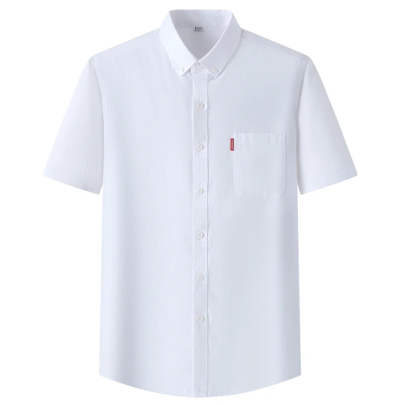 5XL 4XL Men Shirt Short Sleeves with Pockets Summer Business Solid Color Oxford 100% Cotton Men Shirt Short Sleeves White Shirt