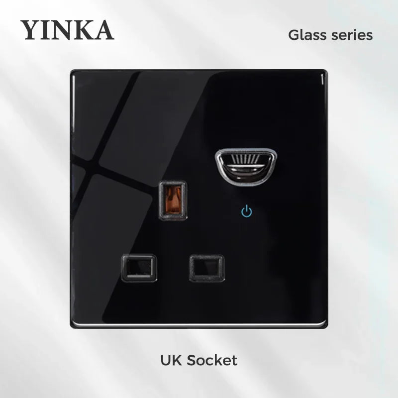 YINKA Crystal Tempered Glass Switch Panel LED Indicator 1 2 3 4 Gang/1 2 Way Self-reset Switch Button Light Switch Wall Switch
