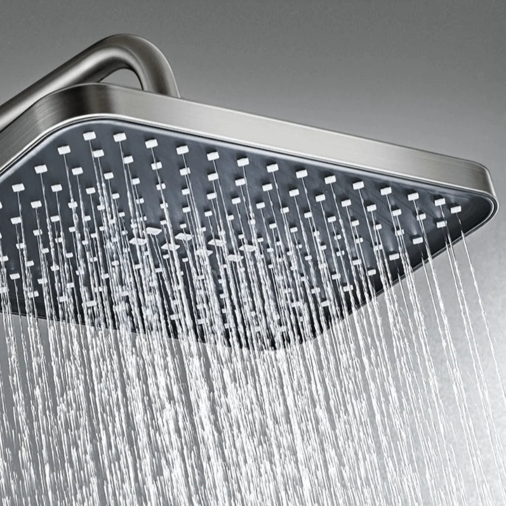 Grey Shower System Intelligent Piano Button Digital Shower Faucet Set Temperature Display High Pressure Rainfall Shower Set