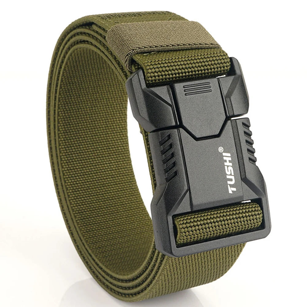 TUSHI Luxury Metal Quick Release Pluggable Buckle Belt For Men Durable Elastic Tactical Belts Cowboy Outdoor Stretch Work Belt