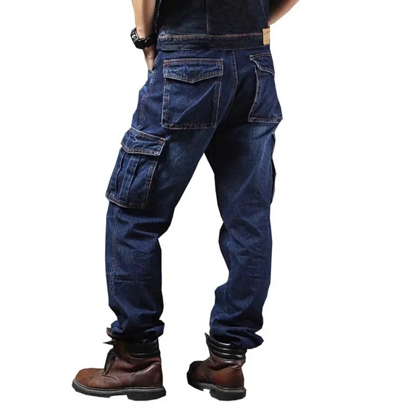 MORUANCLE Men's Casual Cargo Jeans Pants With Multi Pockets Workwear Tactical Denim Trouers Outdoor Climbing Stretch