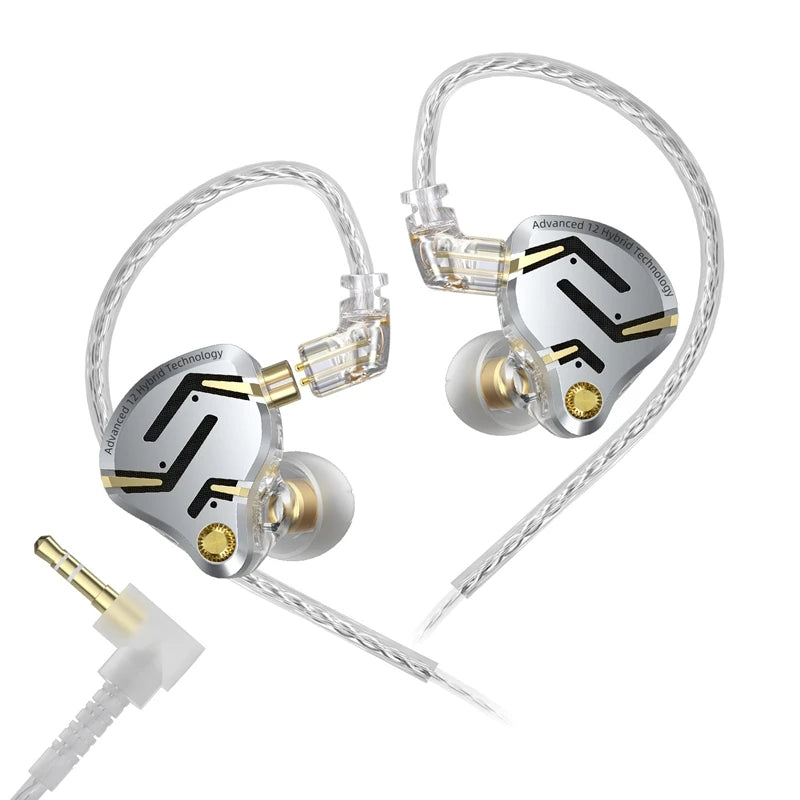 KZ ZS12 PRO 2 1DD + 5BA Hybrid HiFi In Ear Earphones Improved Bass Monitor Headphones Detachable Wire Earbuds Gaming Headest