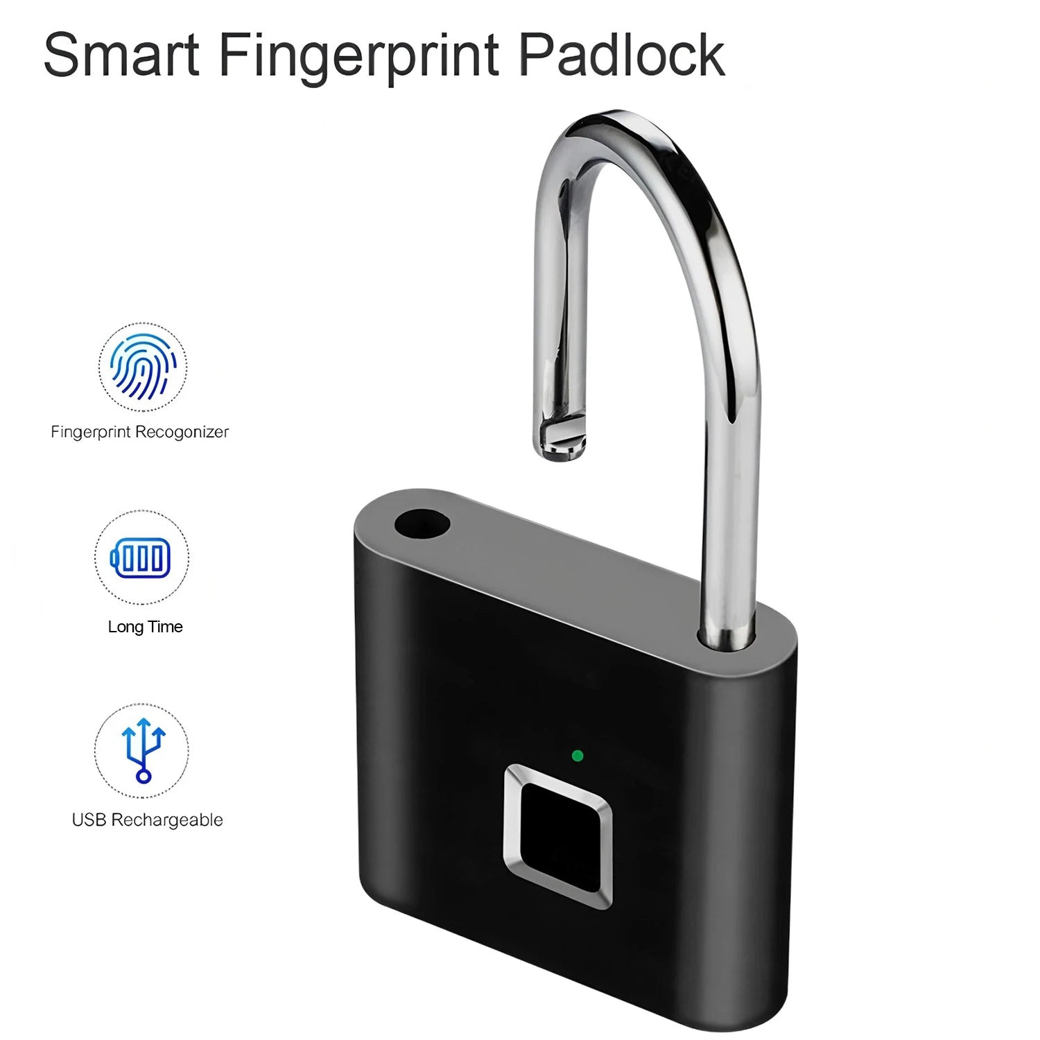 Fingerprint Lock Keyless USB Charging Smart Padlock Anti-theft Zinc Waterproof Door Lock 0.2sec Unlock Portable Door Lock