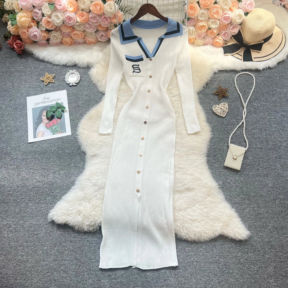 YuooMuoo Brand Fashion Summer Knitted Dress Women 2025 New Y2K Embroidery Long Bodycon Sweater Dress Streetwear Lady Vestidos