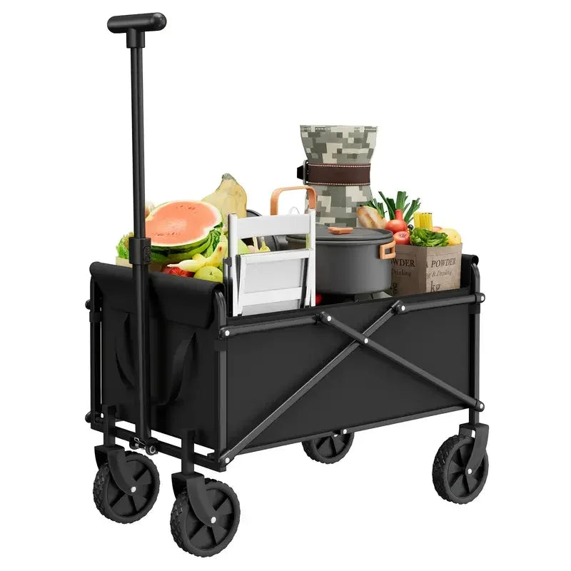 29.5' Heavy Duty Portable Foldable Trolley with All-Terrain Wheels Black for Beach Lawn Sports Camping - Durable Travel Cart