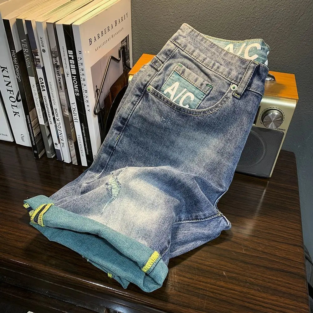 Summer Thin Denim Shorts Men's Trendy Brand Fashion Bermuda Shorts for Men Breathable Design Casual Clothes Man Medium Pants