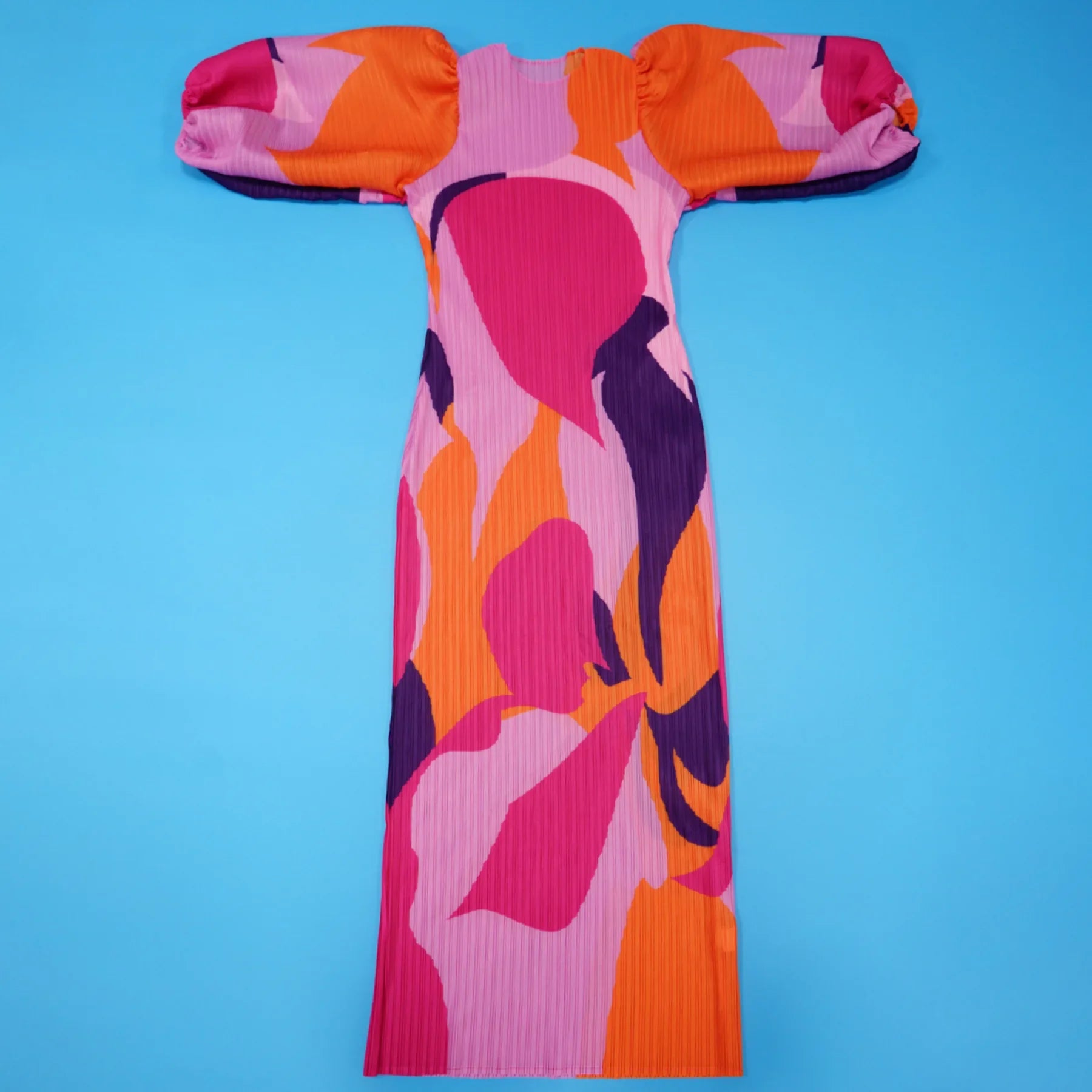 Elegant Women Pleated Half Lantern Sleeve O-neck Slim Maxi Long Dress Print Fashion Autumn 2025 Ruched Dresses Vestidos