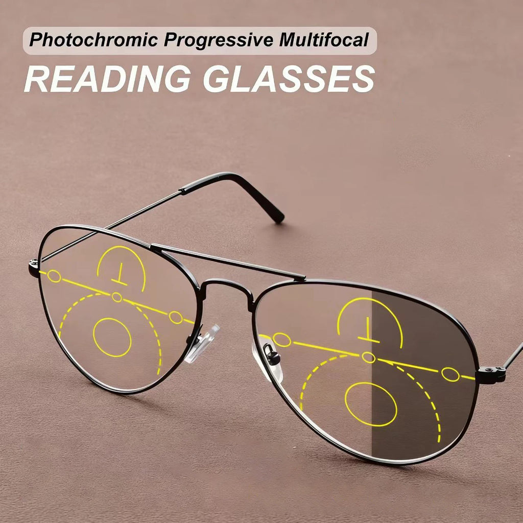 Large Frame Photochromic Progressive Reading Glasses Men Chameleon Glasses Male Change Color Sun Glasses Driver Diopters Eyewear