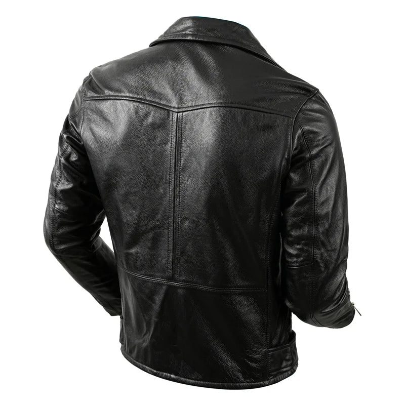 New Motorcycle Leather Jacket Autumn Off-road Motorcycle Riding Jacket Men's Slim Fit Cow Leather Jacket Trendy Lapel Jacket