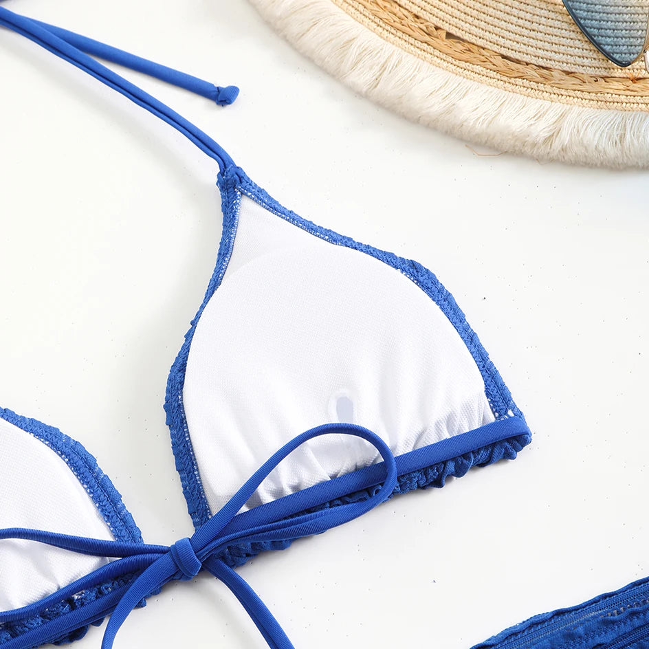Sexy 3 Pieces Bikini Women Swimsuit 2025 Summer Halter Triangle Swimwear Bottom Bikinis Sets Beach Cover Up Female Bathing Suits