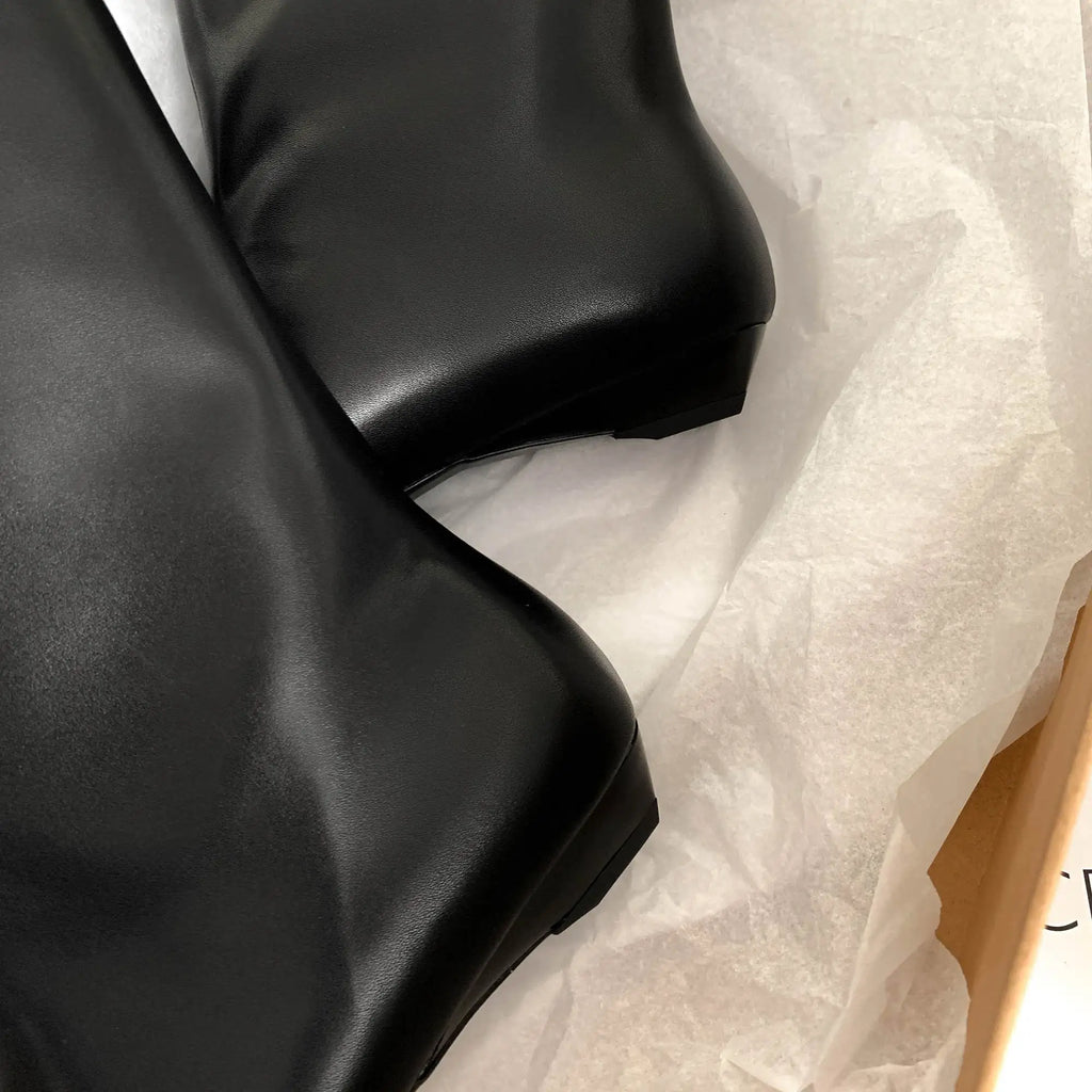 Krazing Pot Kid Suede Leather Square Toe Low Heels Modern Boots Casual Winter Autumn Brand Office Lady Concise Women Ankle Boots