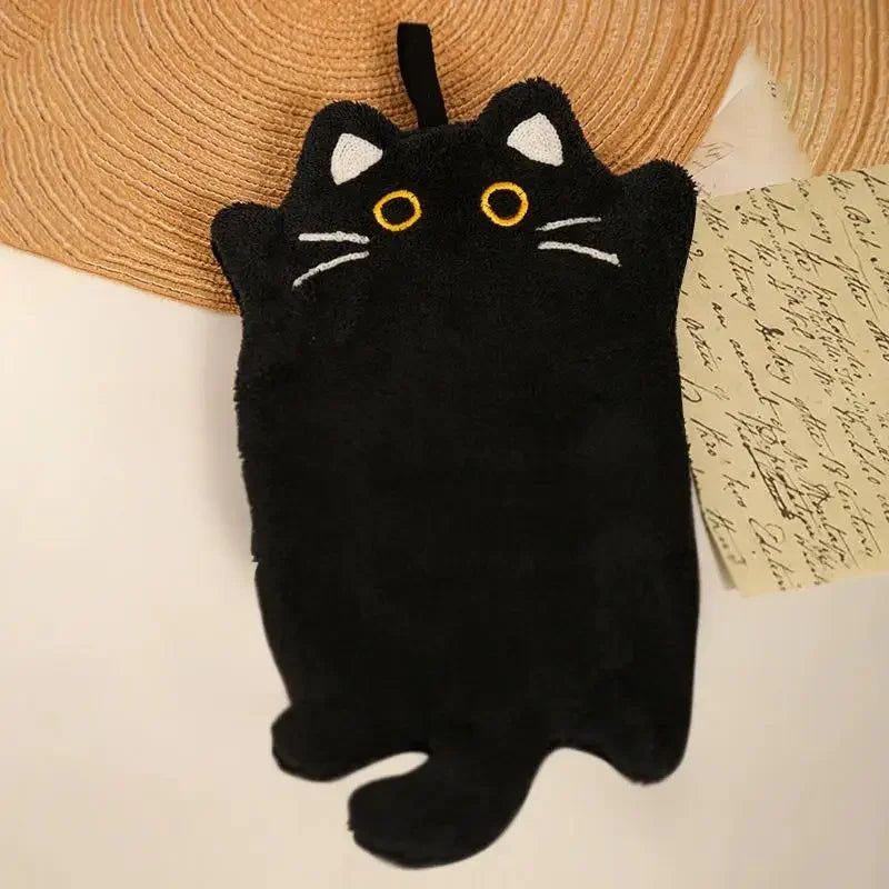 1PC Cartoon Cat Hand Towel Thickened Absorbent Kitchen Heat Resistant Pad Hanging Cleaning Cloth Towels