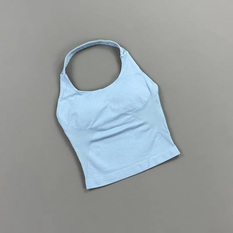 HISTELLO Impact Halter Top Women Gym Clothing Backless Seamless Sports Yoga Vest Running Fitness Workout Sleeveless Tank Top