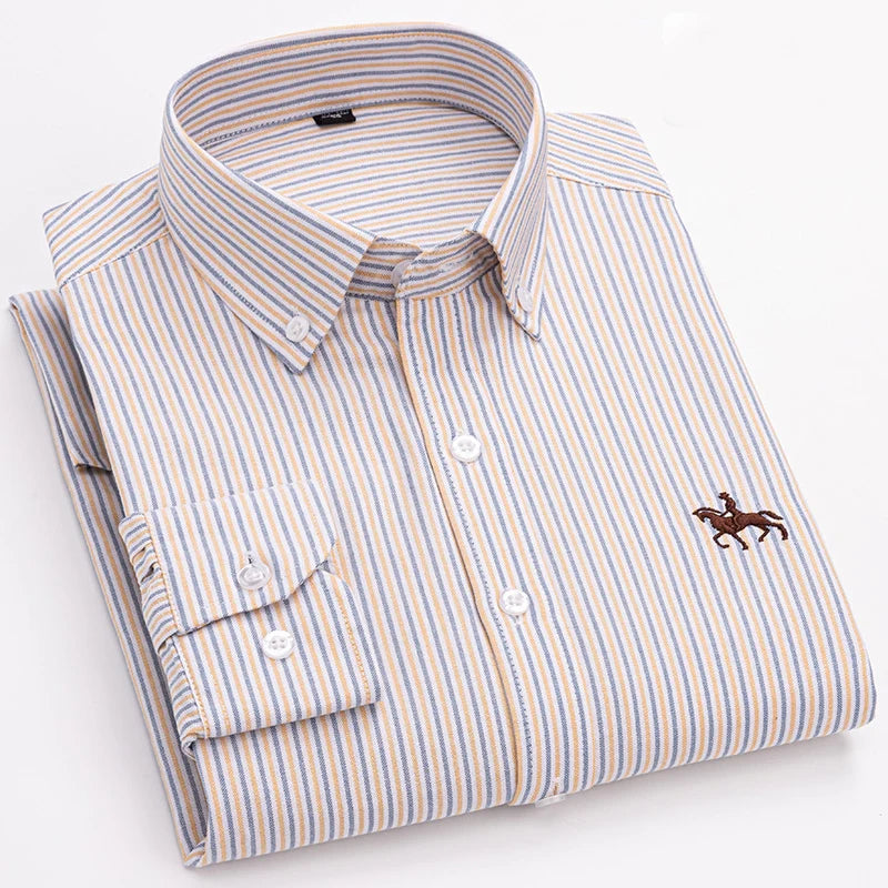 2024 Fashion Men Work Business Brand Shirt Mens Plaid Cotton Casual Dress Shirts Slim Fit Long Sleeve Button Down  Chemise Homme