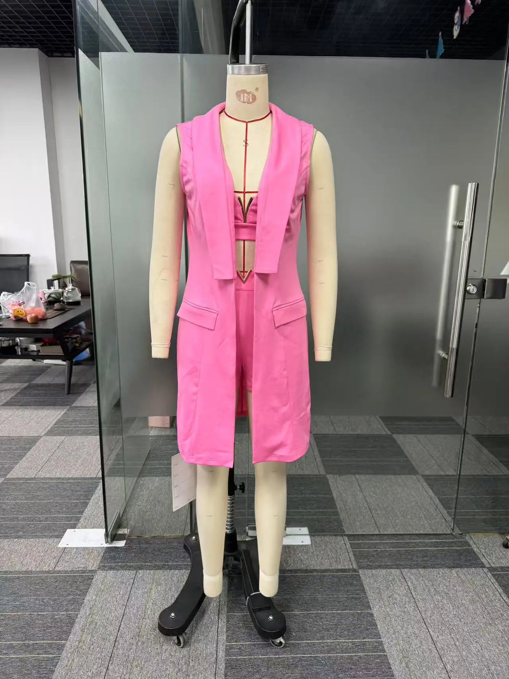 3 Pieces Set Sexy 2025 Summer Spring Fashion Women Set Female Tops Solid Sleeveless Blazers Tops And Shorts Suit Matching Outfit