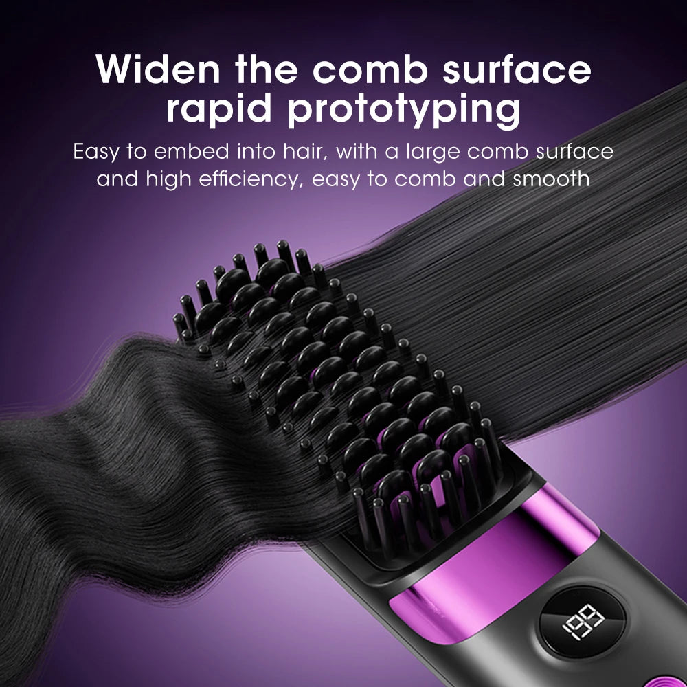 Portable Hair Straightener Brush 4 Temp Setting Cordless Straightening Comb LED Display Ceramic Coating Ionic Technology Styling