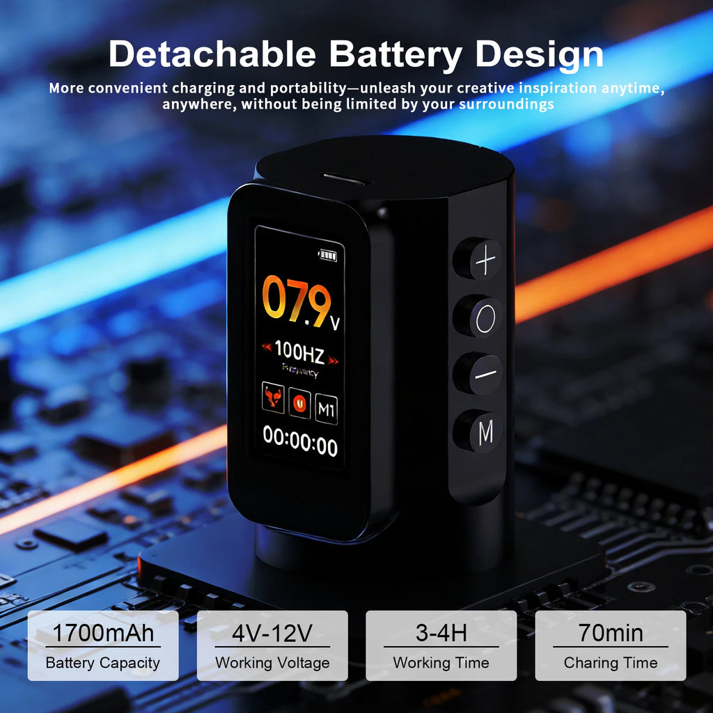 ELF Pro Tattoo Machine Pen Wireless Power Supply Battery 1700mAh Adjustable Stroke LED Display Permanent Makeup Tattoo Gun