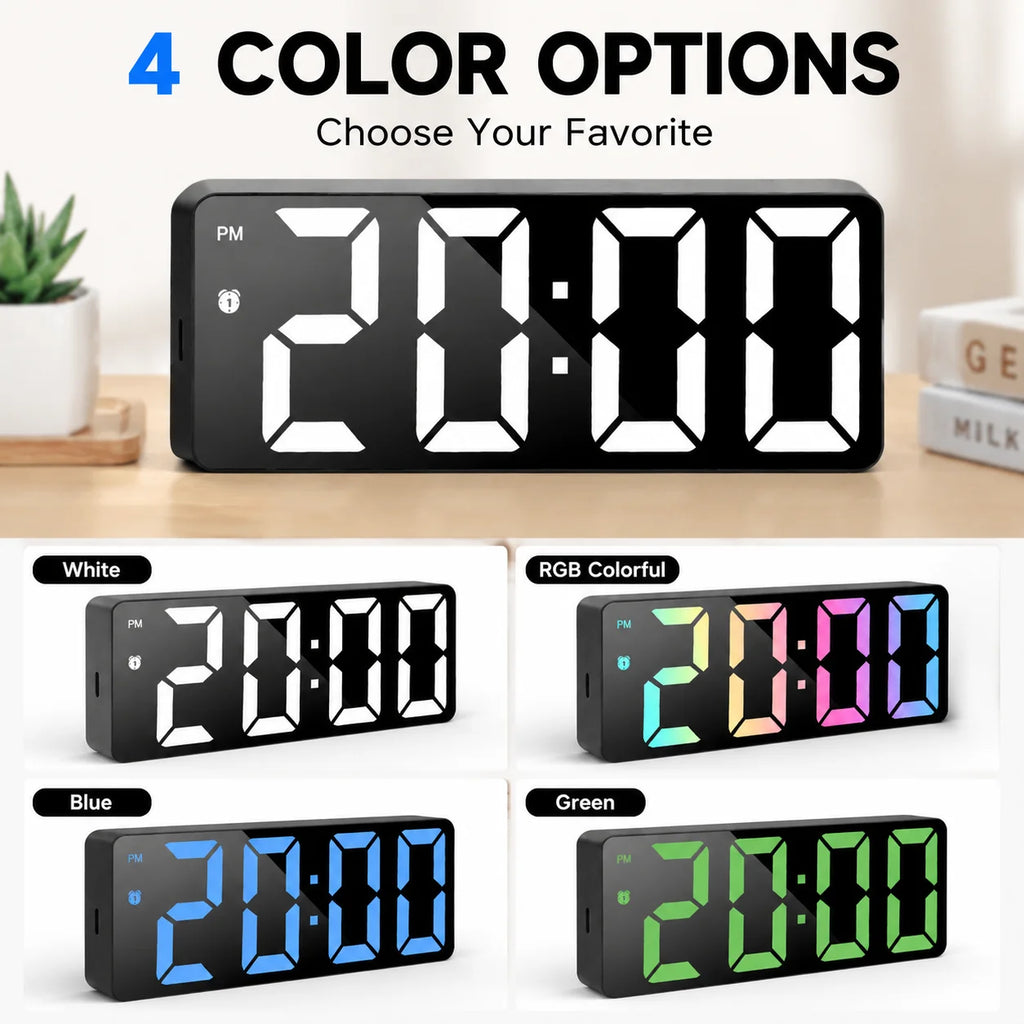 Modern LED Mirror Alarm Clock, Electronic Digital Clock, RGB Silent Non-ticking, Modern Bedroom Dorm Decor