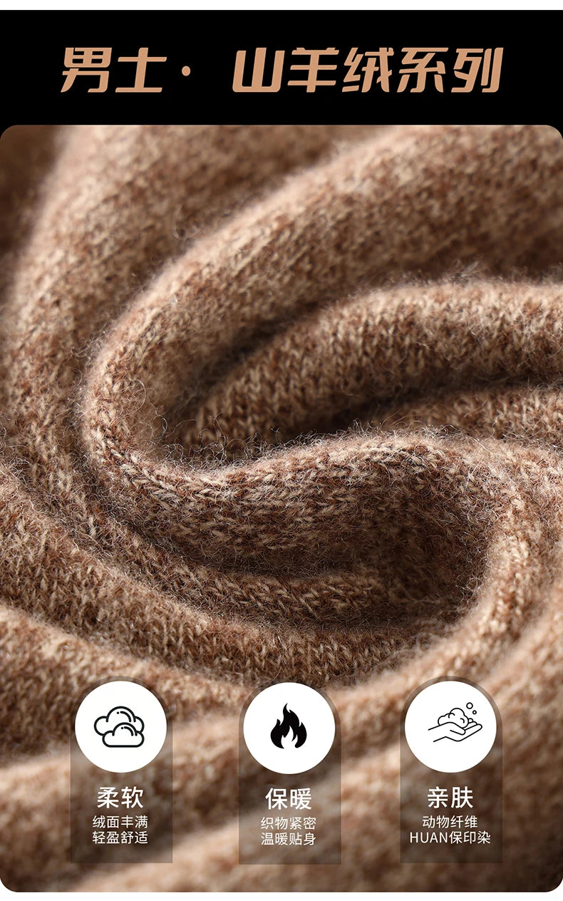 Autumn/Winter Men's 100% Pure Cashmere Pullover Business Casual Solid Knitted Sweater Loose Collar Tops Thick Warm Base Jumper