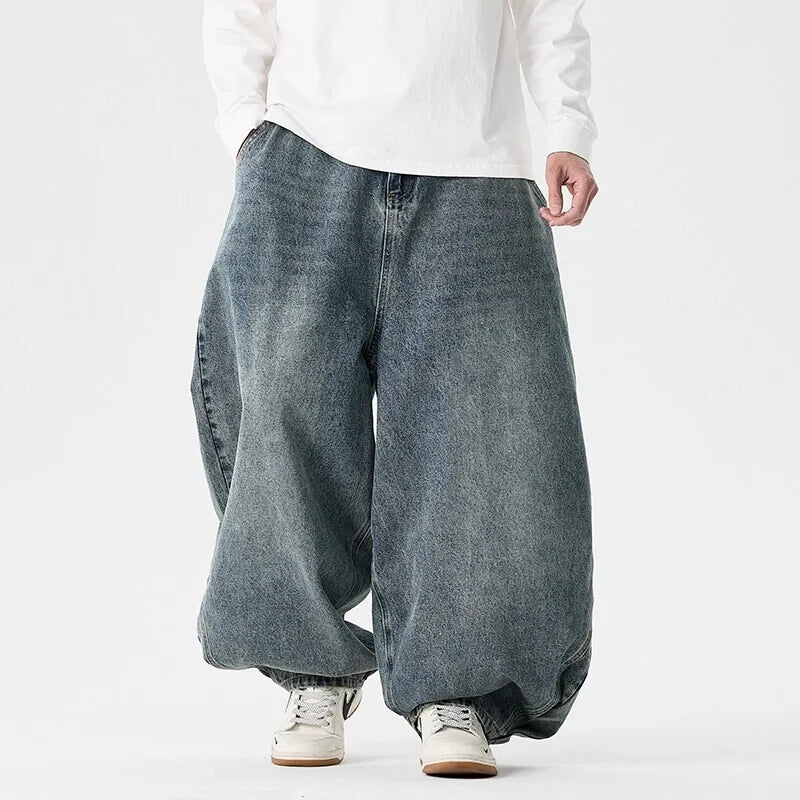Streetwear Men Wide Leg Denim Pants Harajuku Baggy Jeans Male Casual Oversized Jean Trousers Men Fashion Large Size 5XL