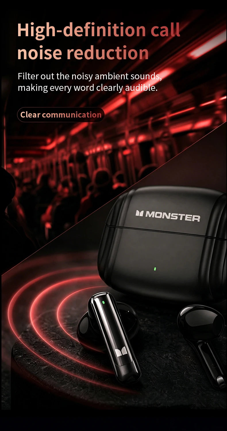 Monster Pure Aura HT10 TWS Wireless Bluetooth 6.0 Earphones Intelligent APP Custom EQ HD Noise Reduction Call Sports