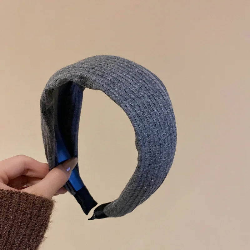 Solid Color Wide Edge Striped Yarn Headband High Head French Gentle Hair Accessory Popular Internet Celebrity Style