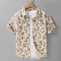 Summer New Printed Breathable Linen Cotton Short Sleeve Shirt for Men Clothing Casual Turn-down Collar Summer Shirt FY736