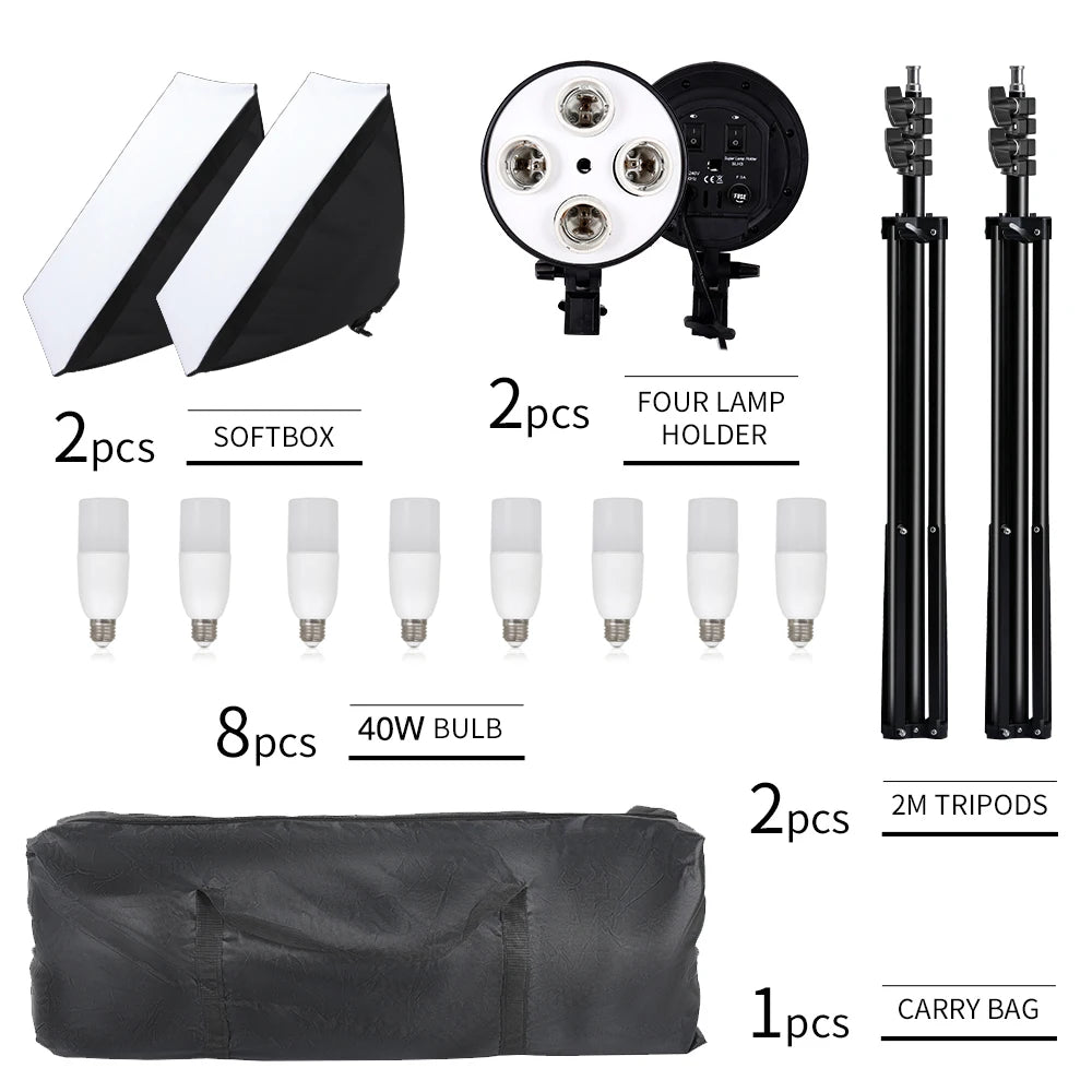New 30w 40w Photography 50x70CM Softbox Lighting Kits System Soft box Continuous Light Use For Photo Studio Portrait Shooting