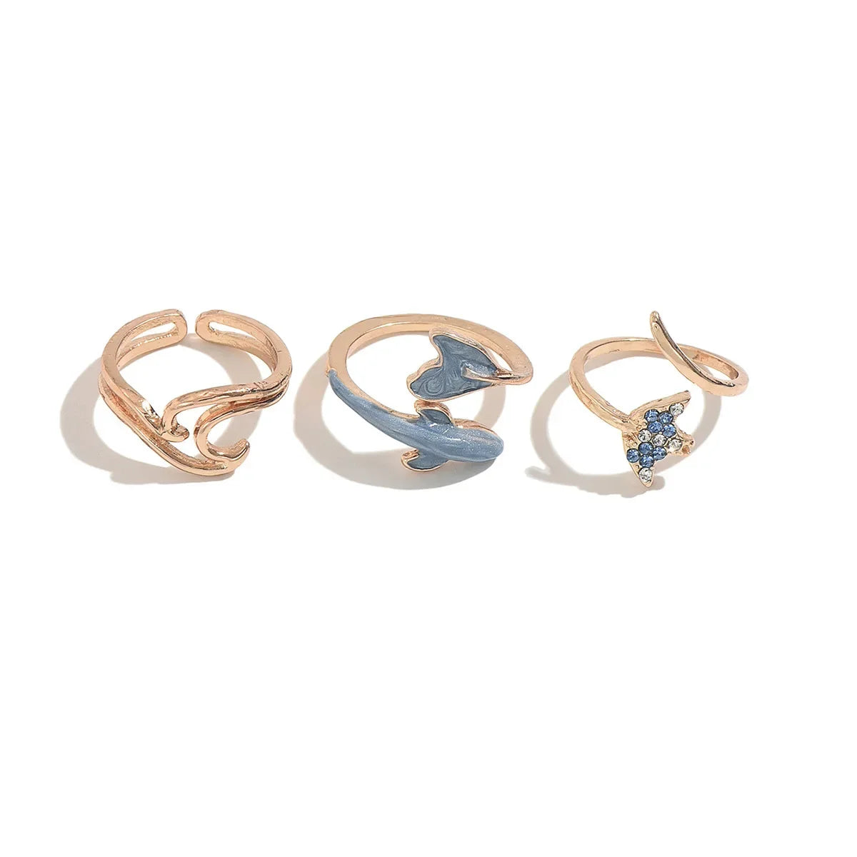 3pcs Set New Fashion 925 Sterling Silver Cute Guppy Ring Stacking Finger Ring, Animals Adjustable Open Rings Birthday Gift
