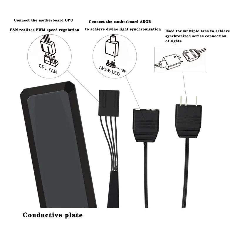 ICE Whale WX-1 Wire-Splicing PC Case Cooling Fan ARGB Mirror Cycle Light Effect 800-2000RPM PWM Water Cooling 360mm Cooler Fan