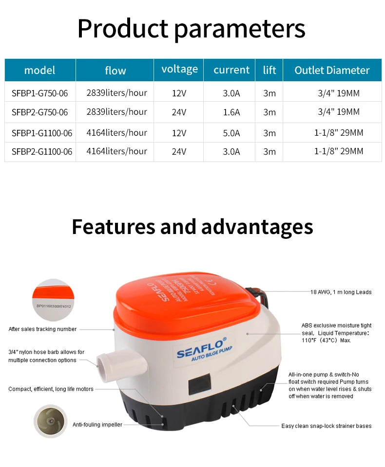 Marine Water Pump Small Bilge Pump 12V24V Yacht Drainage Fast Boat DC Submersible Pump Bilge Automatic Drainage Pump
