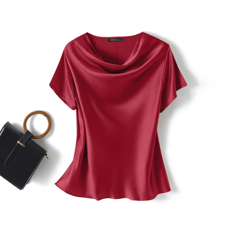 ZANZEA Summer Fashion Satin Blouse Women Short Sleeve Solid Shirt Female Casual OL Work Tunic Tops Elegant Loose Blsuas Oversize