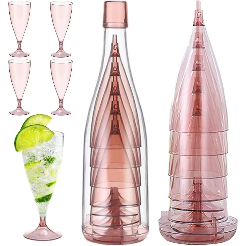 Home Foldable Champagne Wine Glasses Set Reusable Plastic Wine Glasses with Storage Bottle Suitable for Outdoor Camping Travel