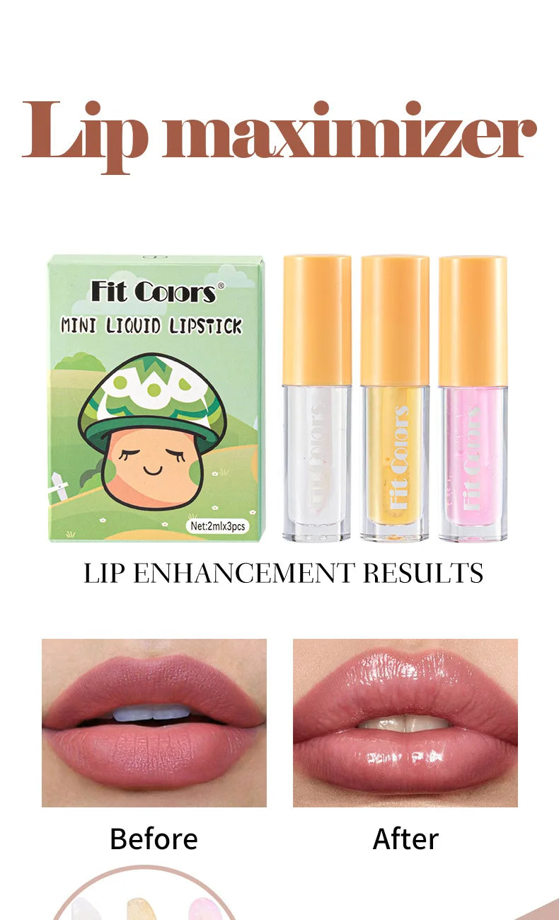 Hydrating Fruit Flavored Lip Oil 3Pcs Set With Avocado Strawberry Peach Transparent Gloss For Soft Smooth Lips