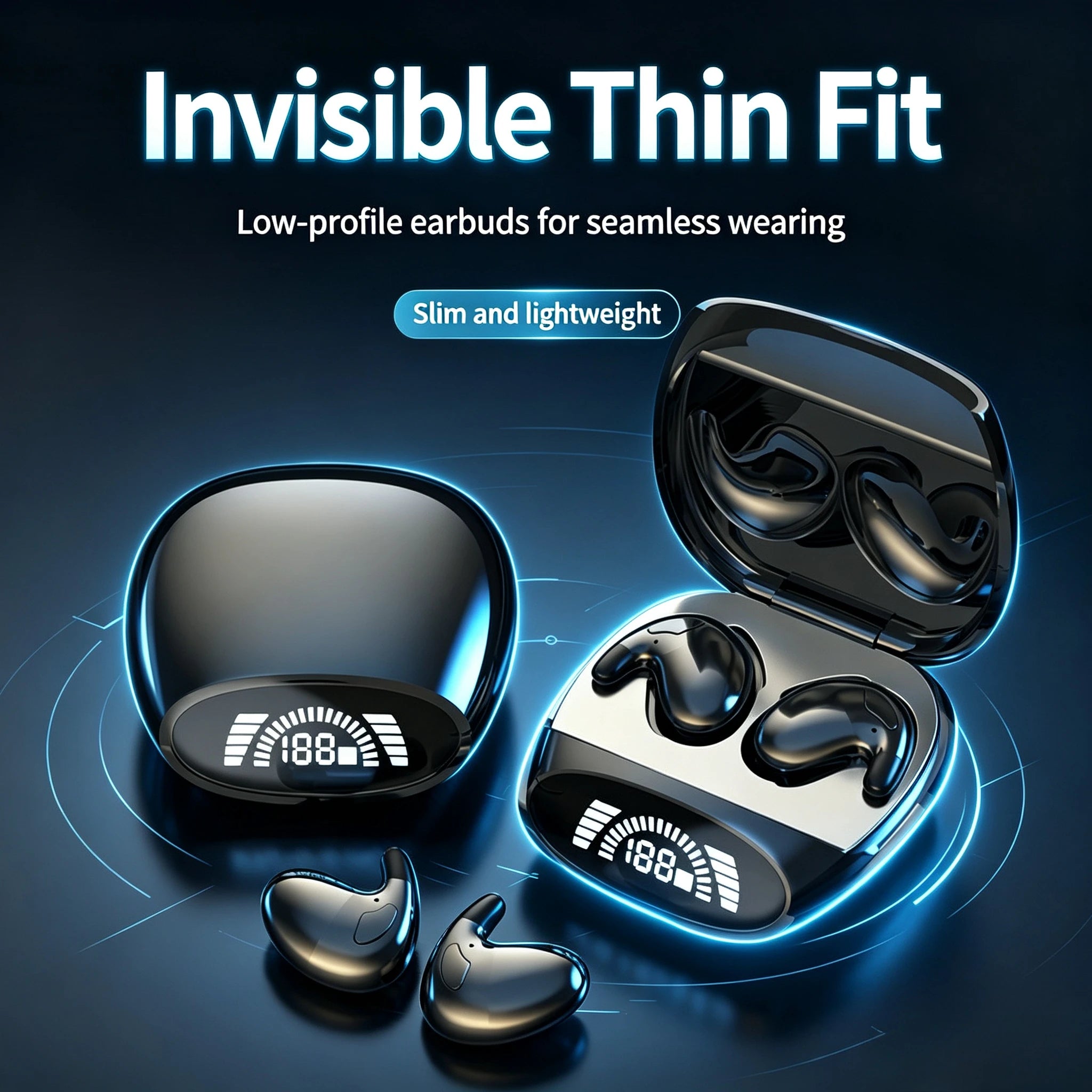 Ultra Thin Cloud-Fit Invisible Earphones Ergonomic Lightweight Earbuds Comfortable for Side Sleeping Smooth Wearing with HD Mic