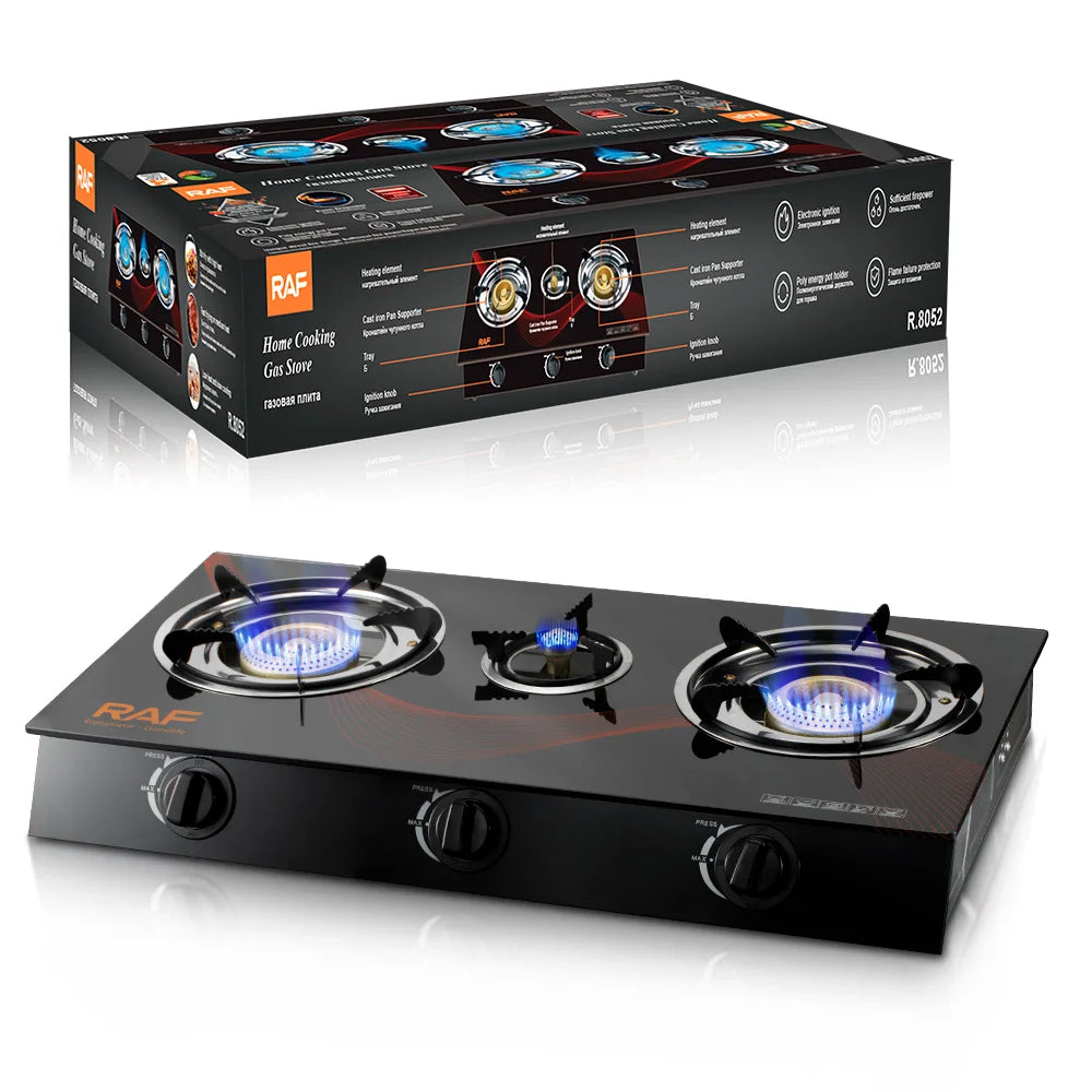 RAF Most Popular Ignition Desktop Cooktop Cooker Without Cylinder Kitchen Table Top 3 Burners Gas Stove