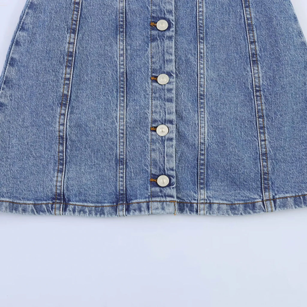 European and American style women's new 2026 fashionable temperament solid color sleeveless mini denim dress