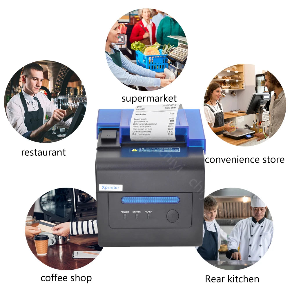 Xprinter C300H USB+LAN+Serial Receipt Printer 80mm POS Printer With Alarm and Sound With Cutter POS Printer Kitchen Printer