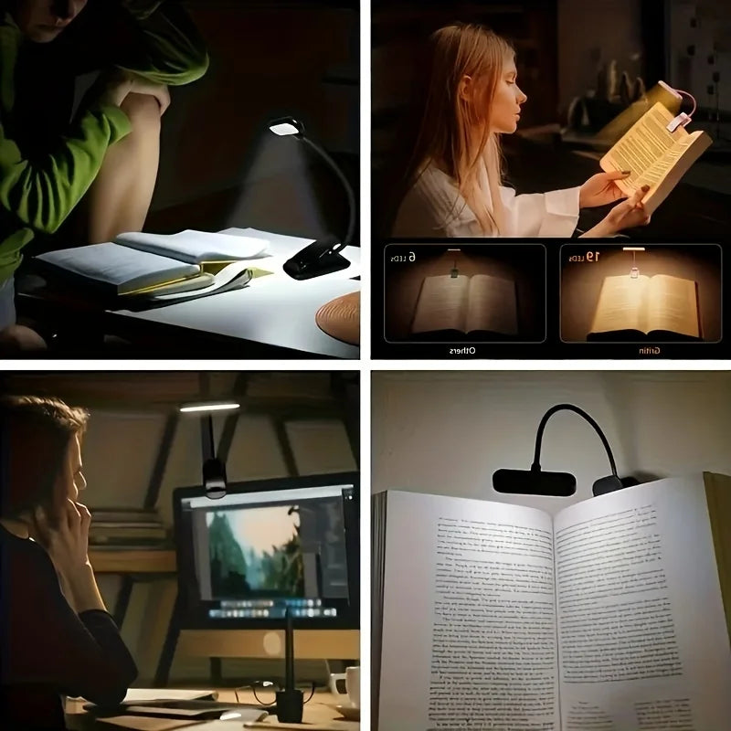Portable Flexible Easy Clip Night Reading Lamp USB Rechargeable Reading Light 3Colors Warm Cool White Daylight Book Lamp1