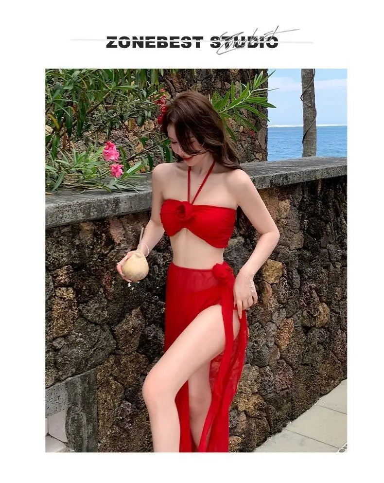 Bikini Set Invisible Push Up V Cut Small Large Bust Swimwear Summer Getaway Slimming Sexy Pure Chic Influencer Beach Resort