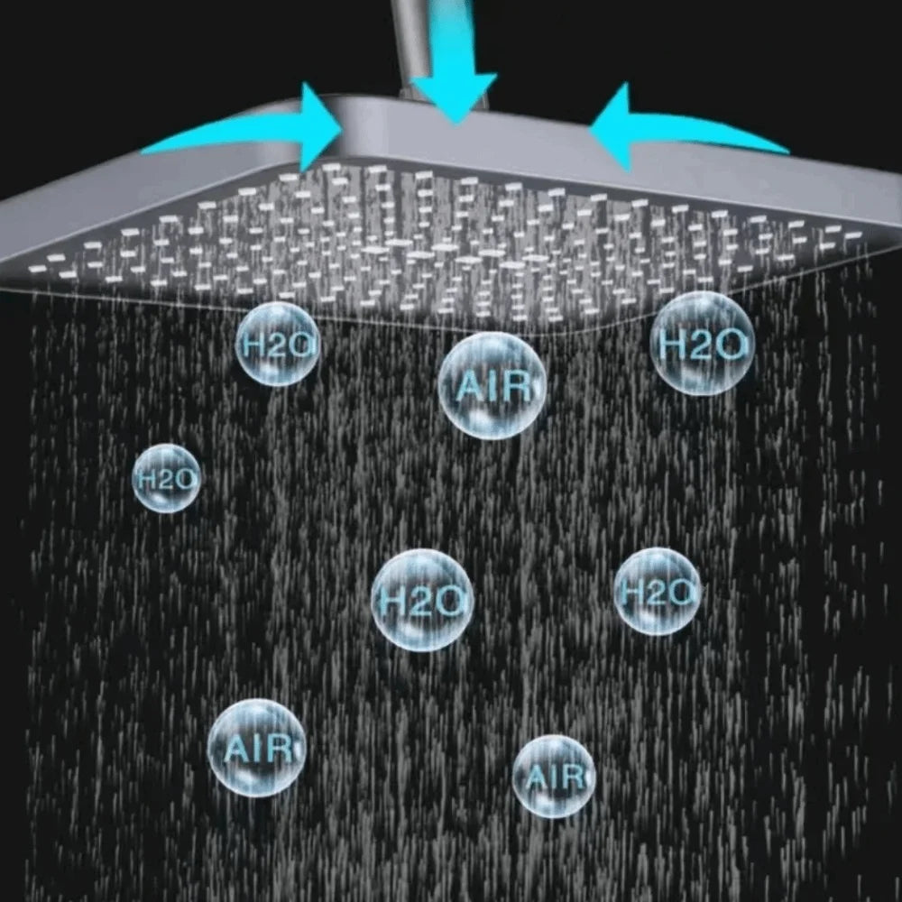Grey Shower System Intelligent High Pressure Digital Shower Faucet Set Piano Button Temperature Display Rainfall Shower Set