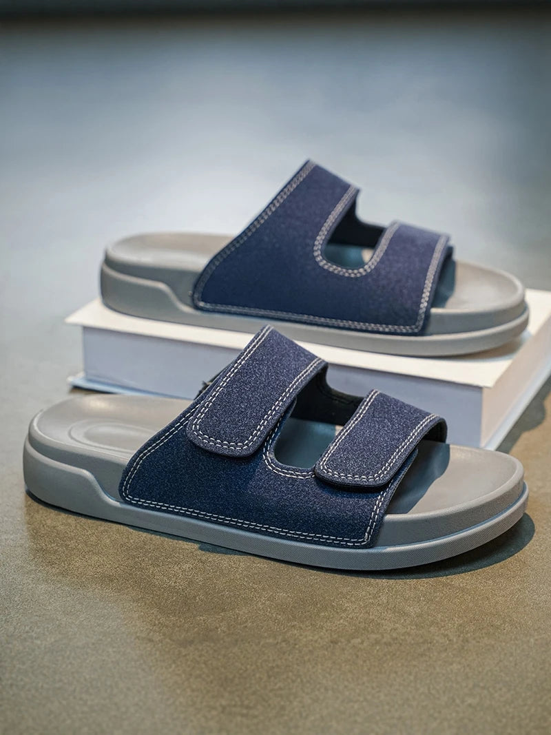 Birkent Men's Sandals Summer 2026 Outdoor Sports Beach Flat Slippers Thick Bottom Anti-slip Wear-resistant Casual Slip-ons