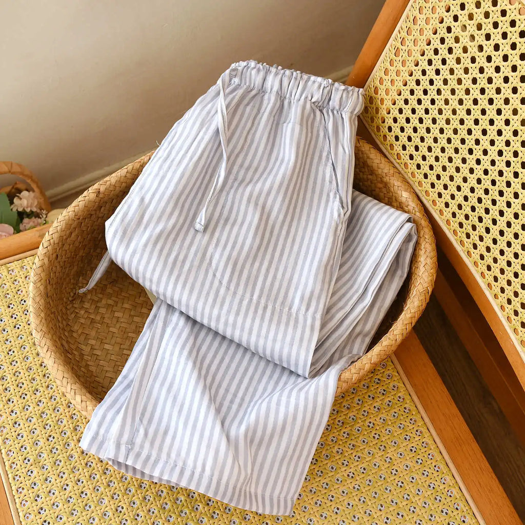 2026 New Women's Spring/Summer Sleeper Pants 100% Cotton Gauze Striped Tether Pants Striped Loose Thin Home Pants