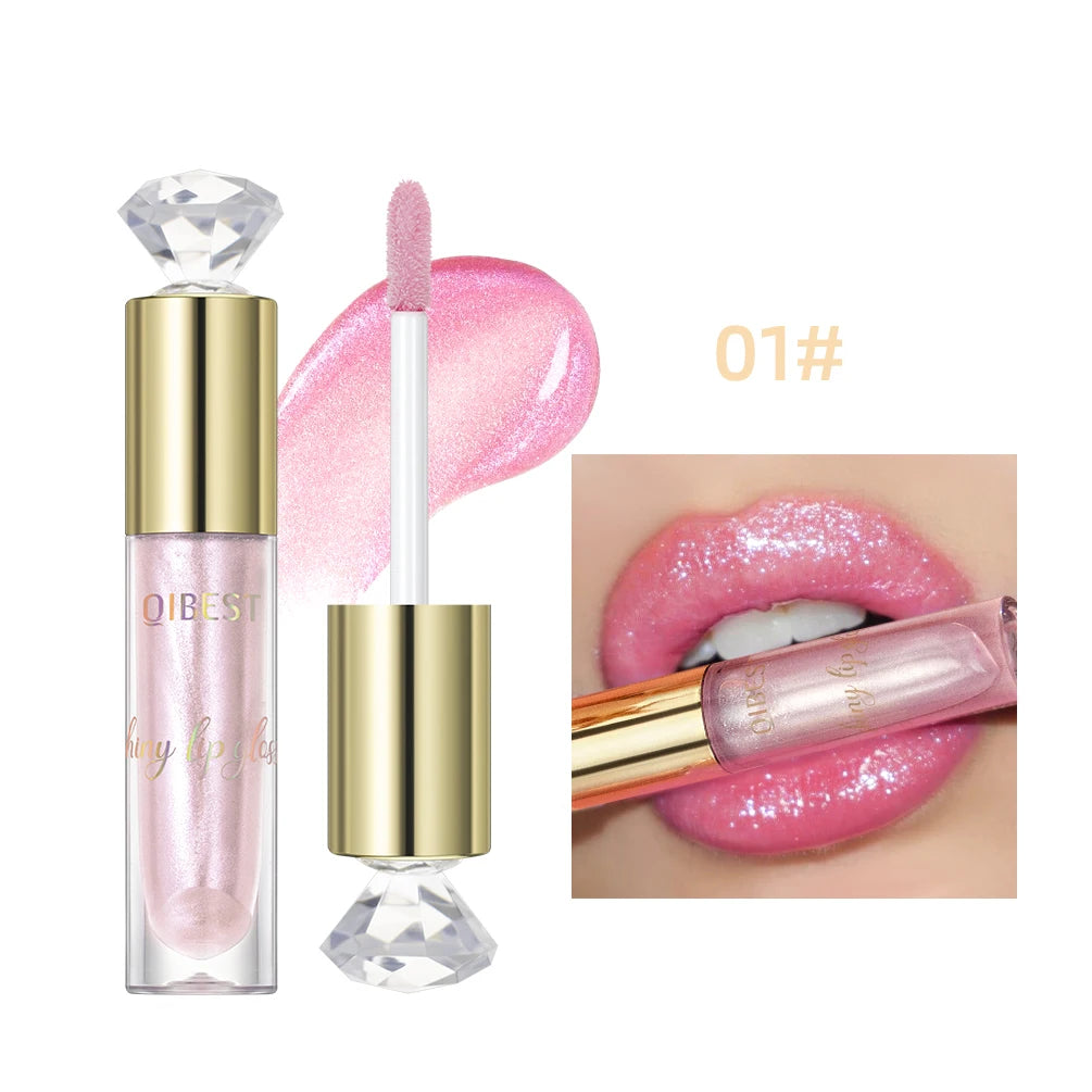 QIBEST Diamond Glitter Lipgloss Hydrating Lasting Pearlescent Metallic Liquid Lipstick Moisturizing Shiny Lip Glaze Cosmetics